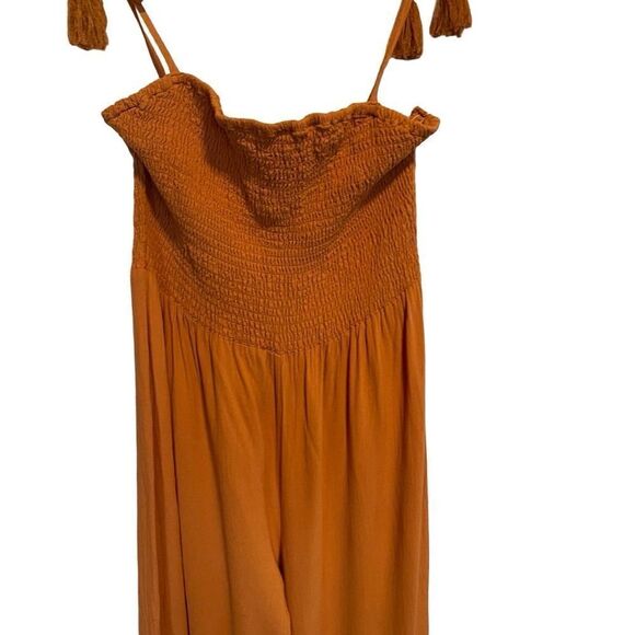 Main Strip- Women’s Golden Mustard Maggie Festival Smocked Jumpsuit Wide Leg, Lg - Picture 5 of 16